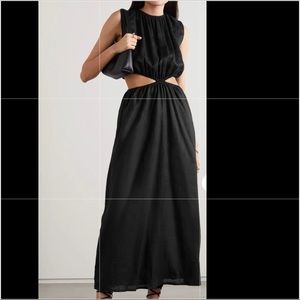 Faithfull the Brand Las Flores cutout gathered linen maxi dress, Black, Medium